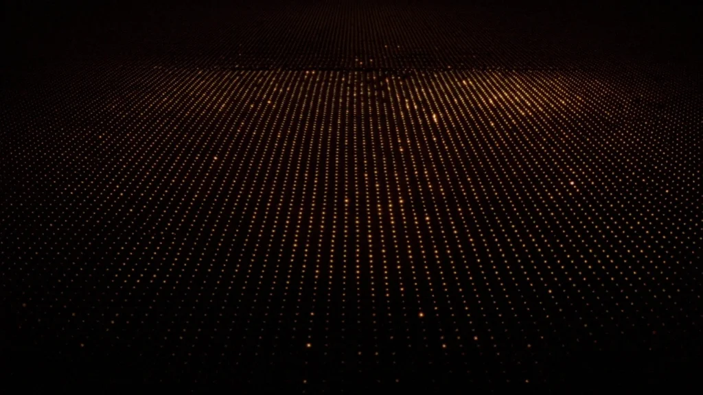 A grid of gold light points on a dark plane