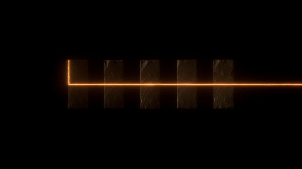 Dark blocks connected by a continuous line of gold light